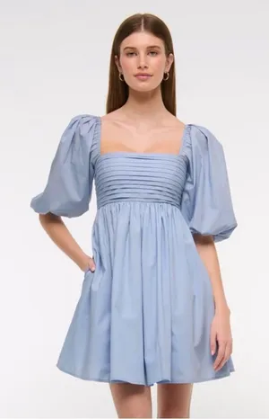 Abercrombie & Fitch Light Blue Puff Sleeve Mini Dress thumbnail 1
