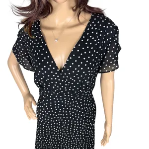 1990s VTG Dani Max Black & White‎ Polka Dot Rockabilly Maxi Dress w Ruffle Sz 14 thumbnail 2