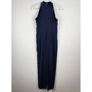 1901 Women's Velvet Trim Halter Jumpsuit with Bow Dark Blue‎ Size 8 Ultrachic thumbnail 4