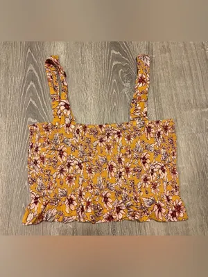 American Eagle Cropped Floral Sleeveless Shirt Smocked Tank Top Size S NWT Boho thumbnail 7