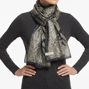 Vintage Jones New York Scarf Grey Gold Metallic Abstract Sheer 100% Silk Luxury thumbnail 7