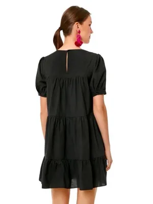 Tuckernuck Pomander Place Quinn Dress Size M Black Tiered Mini Swing Puff Sleeve thumbnail 3