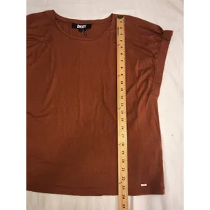 DKNY Knit Top Size L Rust Short Sleeve Drop Shoulder Elevated Tee Relaxed Fit thumbnail 7