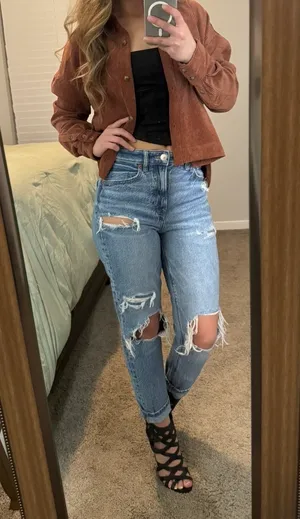 Medium Wash Ripped Mom Jeans thumbnail 8