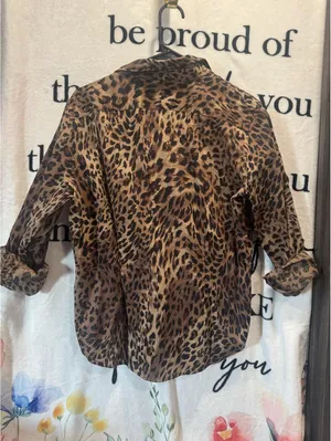Chaps Button Up Long Sleeve Blouse, Leopard Print Size L thumbnail 2