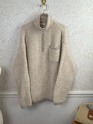 aerie Oversized Cream Beige Sherpa Quarter Zip Pullover Sweater - Size - Medium thumbnail 1