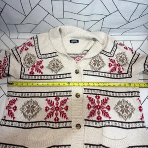 Lands End Cardigan‎ Sweater XL Cream Snowflake Fair Isle Drifter Shawl Collar thumbnail 3