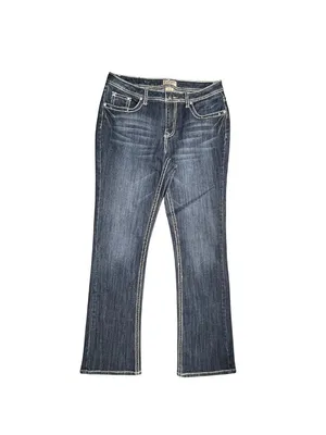 Earl Jean Size 10 Dark Wash Bootcut Jeans Embellished Flap Pocket Stretch thumbnail 3