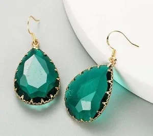 Women's Green Crystal Teardrop Drop Dangle Earrings thumbnail 1