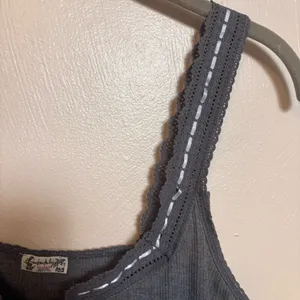NEW Free People Intimately‎ You Tank Top Lace Trim Cotton Ribbed Gray Large thumbnail 4