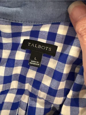 Talbots Gingham Plaid Shirt Sz L Button Front Blouse Top Blue Cotton Long Sleeve thumbnail 6