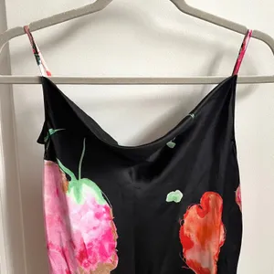 Josie Natori Silk Slip Dress Womens L Black Peony Blossom Floral Bias Cut Midi thumbnail 3