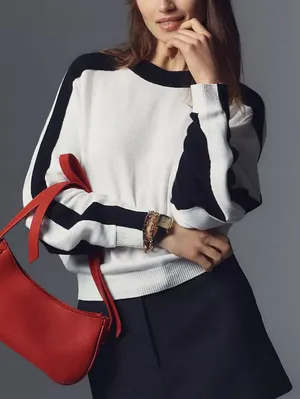 Maeve Dolman Sleeve Crew Neck Color Blocked Sweater thumbnail 1
