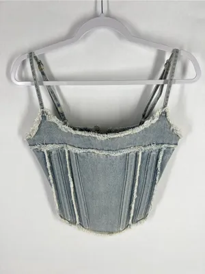 Altar'd State Light Wash Denim Corset Tank -‎ Light Blue thumbnail 2