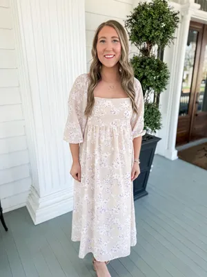 Gilli Cream Floral Square-Neck Midi Dress thumbnail 4