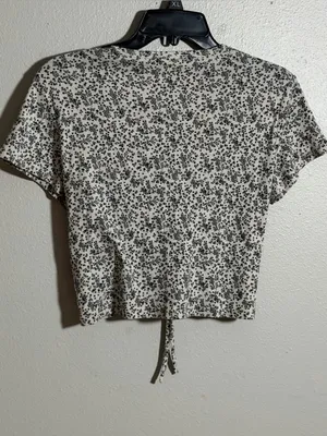 American Eagle Women Tie-Front Floral Summer Crop‎ Top White/Black size M thumbnail 5
