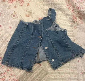 Handmade Denim Button-Front Mini top with Raw Hem thumbnail 1