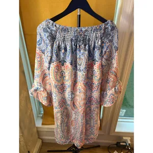 NWT Indigo‎ Rose Paisley Smocked Neck Bell Sleeve Shift Dress Blue Coral S Boho thumbnail 2