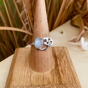 Om Rainbow Moonstone Solid Sterling Silver Ring Size 8.5 Silver thumbnail 4