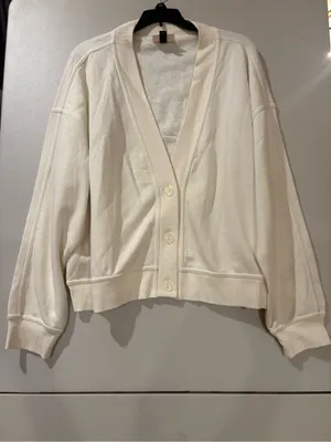 NWOT Universal Threads Women's Fleece Cardigan - Cream White Size L thumbnail 2