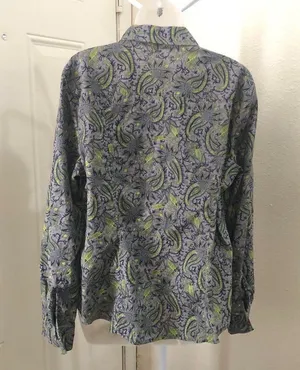 Michael Kors Green blue purple paisley button up down shirt top blouse long sleeve office siren corporate core boho-XL thumbnail 2