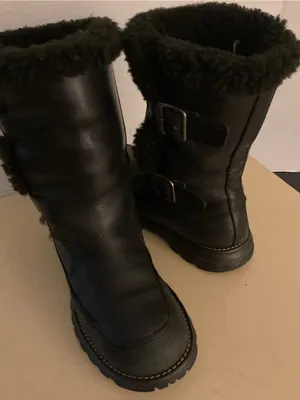 Ugg women black leather waterproof biker moto boots US 7 thumbnail 2
