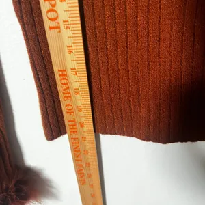 Vtg y2k 2000s Fur Trim Top Medium Brown Ribbed Retro Vintage thumbnail 4