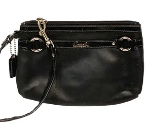 Coach Black Penelope Medium Smooth Leather Wristlet Wallet Card Coin Holder thumbnail 1