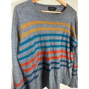 Pendleton Merino Wool Sweater Womens Large Blue Striped Crewneck Cabin Heritage thumbnail 3