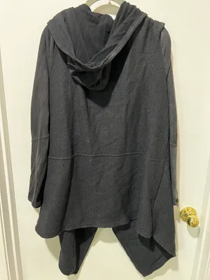Free People Wool Blend Hood Asymetric Black Jacket Sz L thumbnail 13