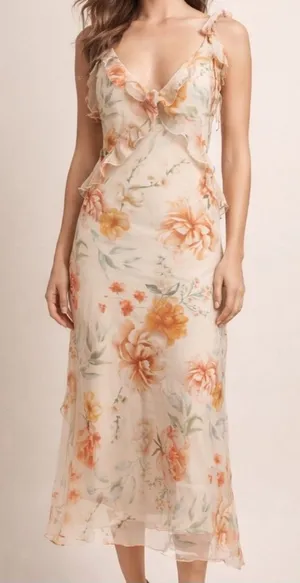 Christian Lacroix Pastel Floral Ruffle Maxi Dress Small thumbnail 1