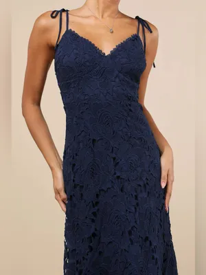 Lulus Compelling Sweetness Navy Blue Lace Tie-Strap Midi Dress Size Small Formal thumbnail 3
