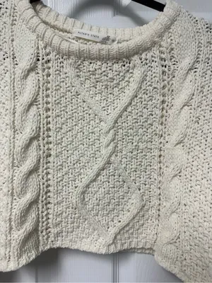 Altar'd State Cream Cable Knit Cropped Crewneck Sweater thumbnail 3