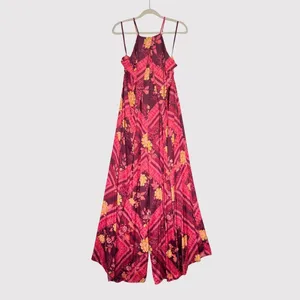 Free People Womens Jumpsuit Raspberry Luca Wide Leg Floral Halter Boho Large thumbnail 2