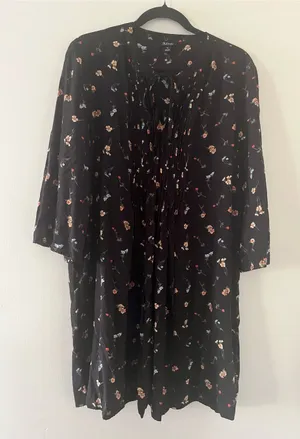 a.n.a Black Floral Pintuck Tunic Mini Dress XL Cottagecore Office Casual Career thumbnail 1