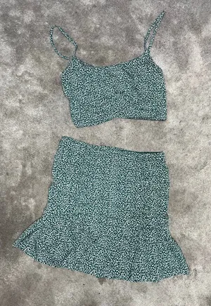 MABLE Matching Mini Skirt Set Green Womens Size Small thumbnail 1