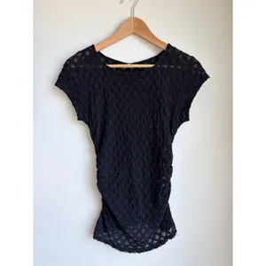 FREE PEOPLE Intimately Textured Mesh Black Ruched Short Sleeve Top Womens Small thumbnail 2