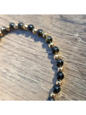 Handmade Natural Gemstone Golden Obsidian 4mm Beaded Bracelet thumbnail 2