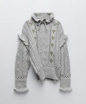 Gray Embroidered Oversized Sweater Top thumbnail 8