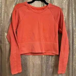 Aerie OFFLINE Orange Seamless Cable Knit Crewneck Cropped Long Sleeve XL thumbnail 1