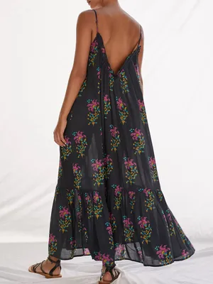 ANTHROPOLOGIE Black Motif Flounced Maxi Lounge Dress thumbnail 11