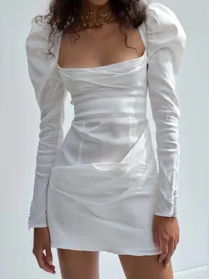 NWT White For Love and Lemons Etta Bridal Long Sleeve Mini Dress Size M thumbnail 1