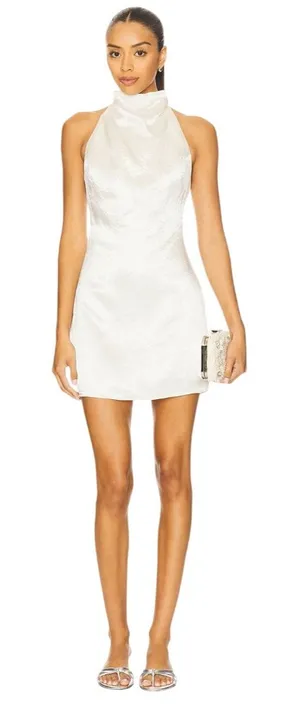 Amanda Uprichard Kyoto Dress in Ivory Medium Womens Satin Halter Cocktail thumbnail 1