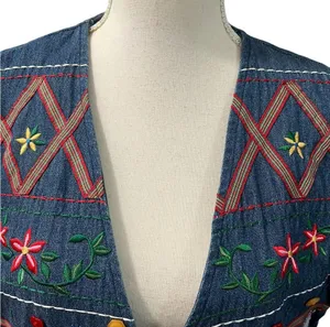Vintage Napa Valley 90s Denim Embroidered Cottagecore Hearts Flowers Vest M thumbnail 3