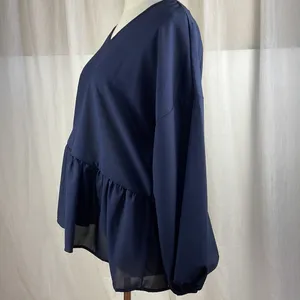 Haptics Navy Babydoll Peplum Blouse Top V-Neck Plus Size Oversized 1X NWOT thumbnail 5