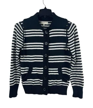 Jones New York Sport Black And White Knit Cardigan Front Pocket Sweater S thumbnail 1