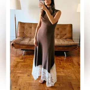 Zara NWT brown lace hem fitted long maxi dress thumbnail 4