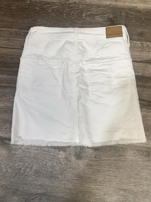 American Eagle White Super Stretch Raw Hem Denim Mini Skirt Size 00 thumbnail 4