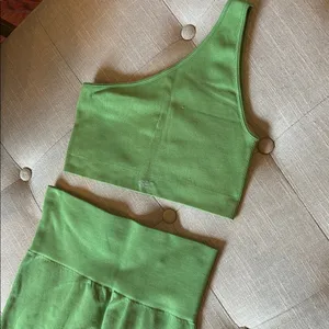 Set Active Green One Shoulder Sports Bra/ Legging Combo Size Small thumbnail 5