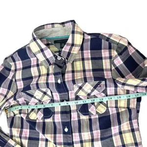 TOMMY HILFIGER Shirt Womens Small Purple Plaid Long Sleeve Button Front Top thumbnail 9